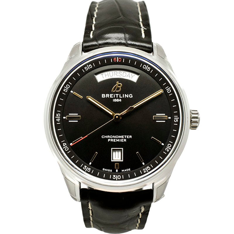  Shop Authentic Breitling Premier Automatic 40mm Day & Date Black Dial Black Leather Strap Mens Watch - A45340241B1P2 - Luxxuri