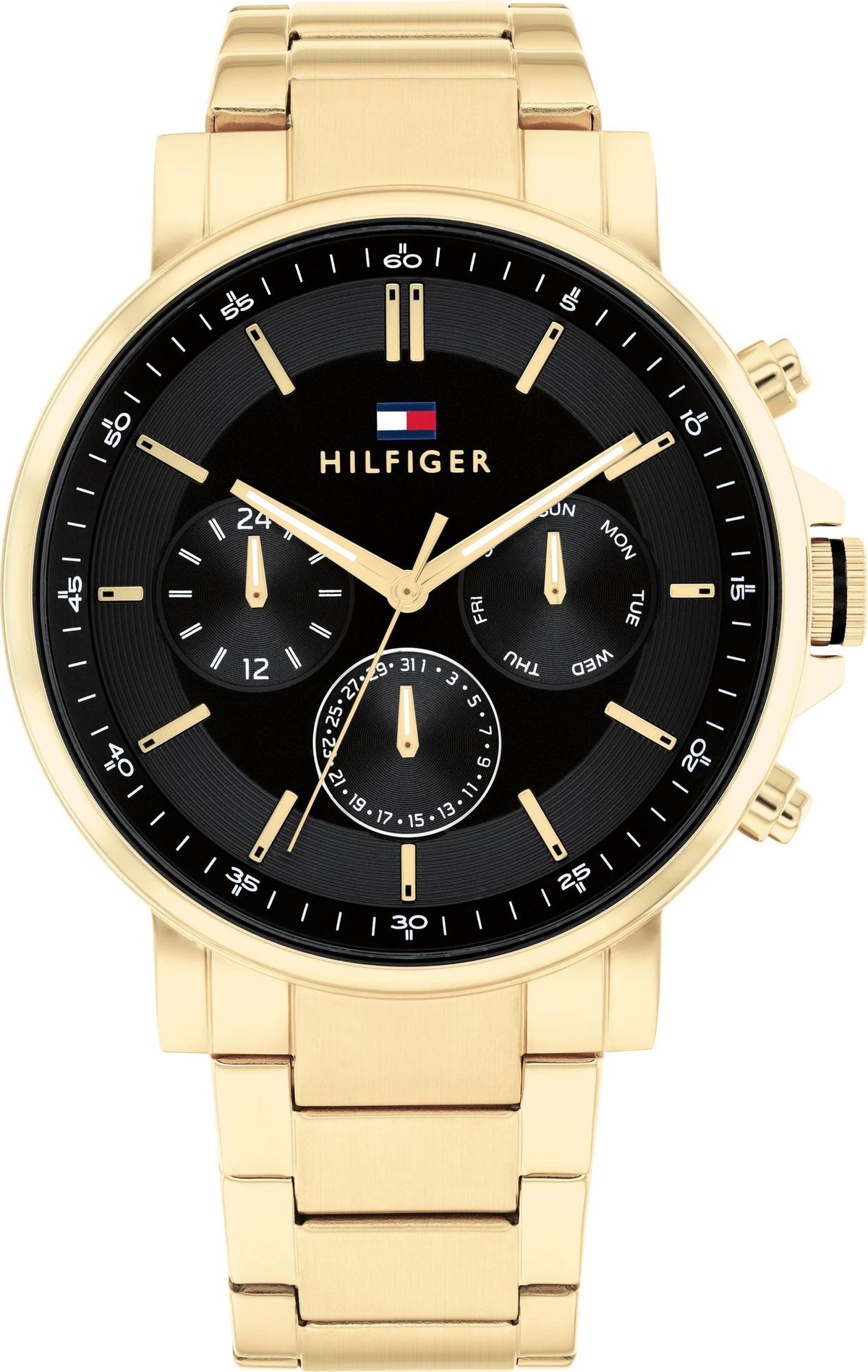  Shop Authentic Tommy Hilfiger Tyson Chronograph Black Dial Gold Steel Strap Watch For Men - 1710589 - Luxxuri