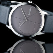  Shop Authentic Calvin Klein Minimal Grey Dial Black Leather Strap Watch for Men - K3M221C3 - Luxxuri