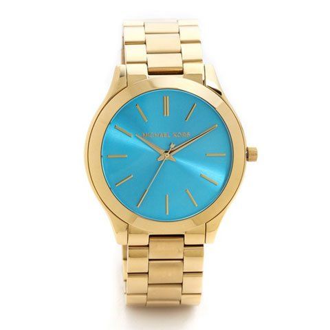  Shop Authentic Michael Kors Slim Runway Blue Dial Gold Steel Strap Watch for Women - MK3265 - Luxxuri