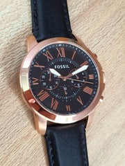  Shop Authentic Fossil Grant Chronograph Grey Dial Black Leather Strap Watch for Men - FS5085 - Luxxuri
