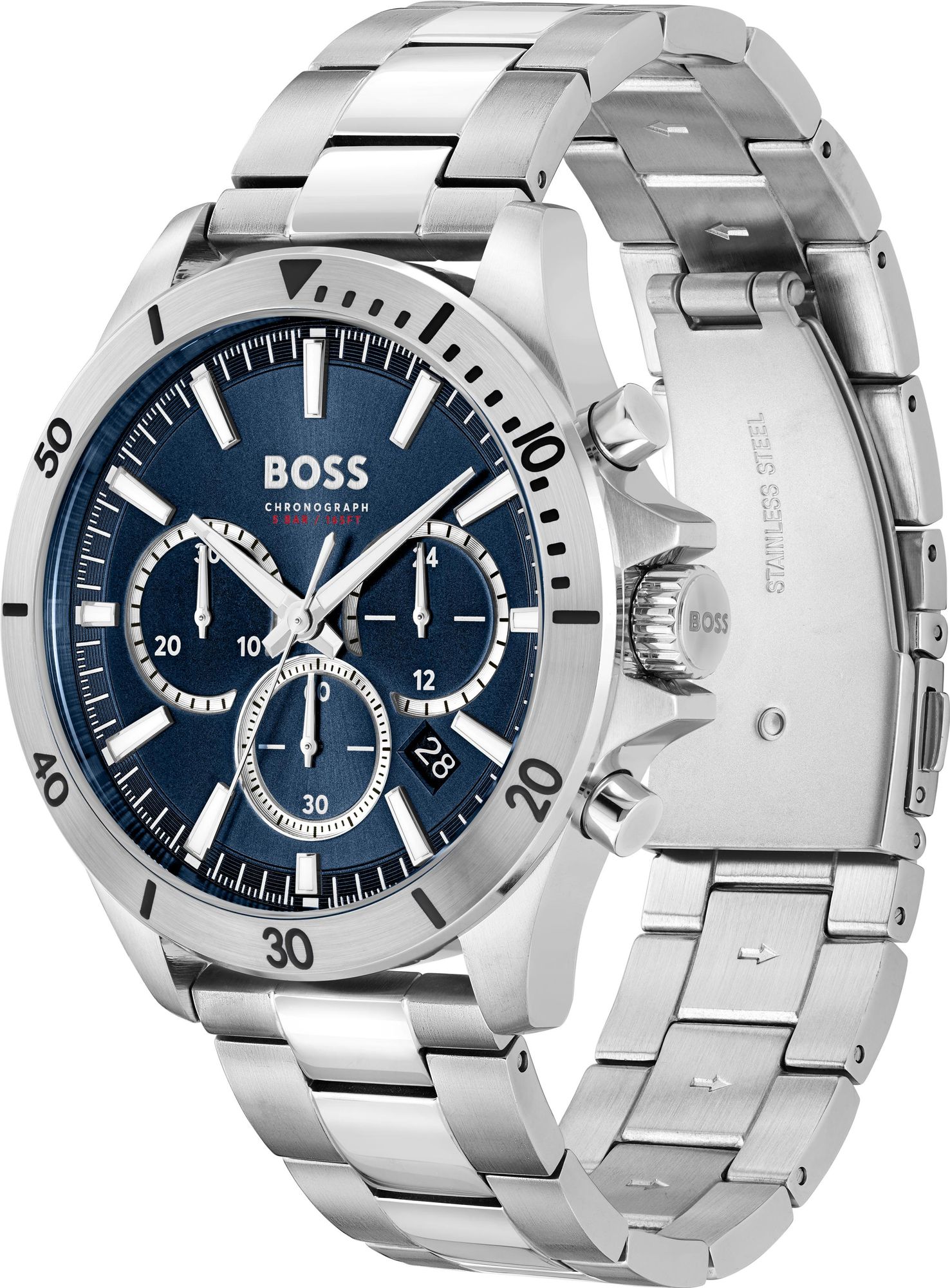  Shop Authentic Hugo Boss Troper Chronograph Blue Dial Silver Steel Strap Watch For Men - 1514069 - Luxxuri