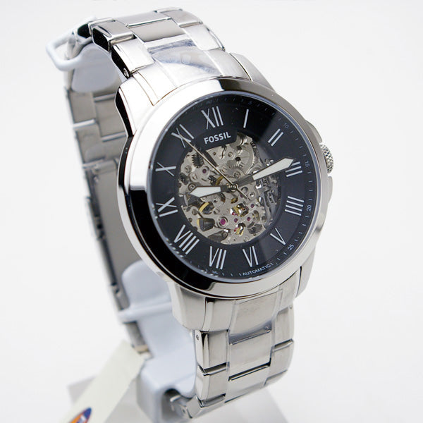  Shop Authentic Fossil Grant Automatic Skeleton Black Dial Silver Steel Strap Watch for Men - ME3103 - Luxxuri