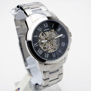  Shop Authentic Fossil Grant Automatic Skeleton Black Dial Silver Steel Strap Watch for Men - ME3103 - Luxxuri