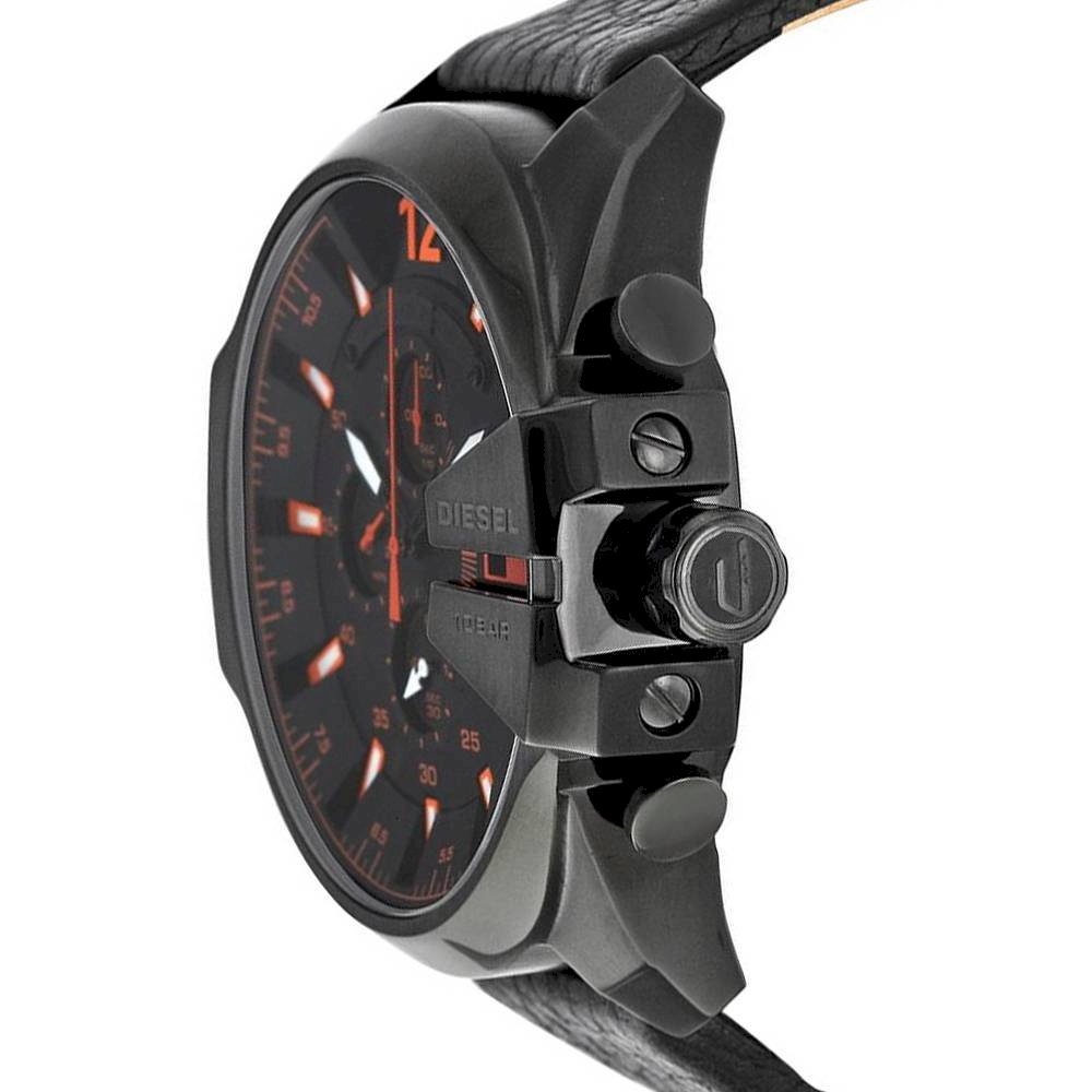  Shop Authentic Diesel Mega Chief Chronograph Black Dial Black Leather Strap Watch For Men - DZ4291 - Luxxuri