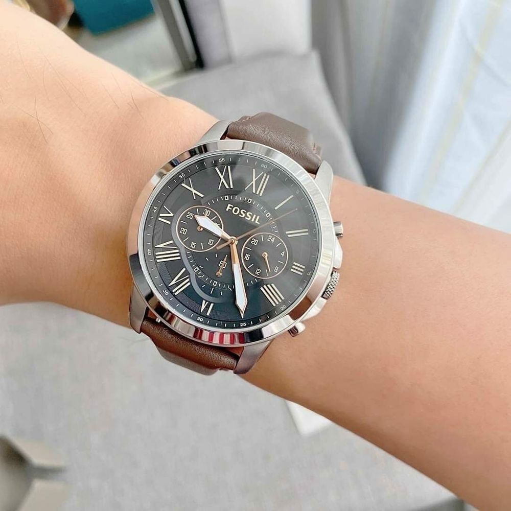 Shop Authentic Fossil Grant Chronograph Black Dial Brown Leather Strap Watch for Men - FS4813 - Luxxuri