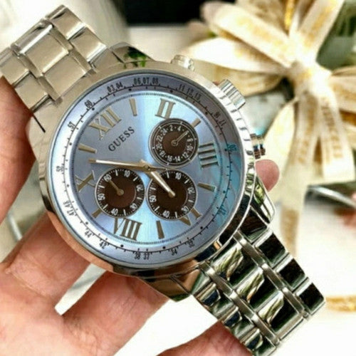  Shop Authentic Guess Horizon Chronograph Quartz Blue Dial Silver Steel Strap Watch for Men - W0379G6 - Luxxuri