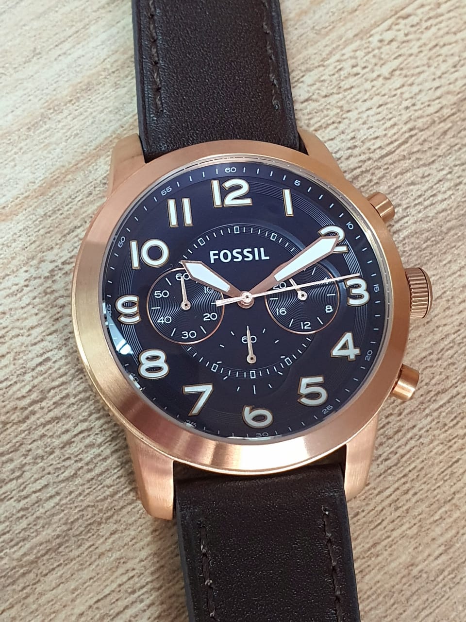  Shop Authentic Fossil Pilot 54 Chronograph Blue Dial Brown Leather Strap Watch for Men - FS5204 - Luxxuri