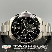  Shop Authentic Tag Heuer Aquaracer Quartz Chronograph Black Dial Silver Steel Strap Watch for Men - CAY111A.BA0927 - Luxxuri