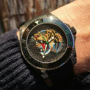  Shop Authentic Gucci Dive Tiger Black Dial Black Rubber Strap Watch For Men - YA136318 - Luxxuri
