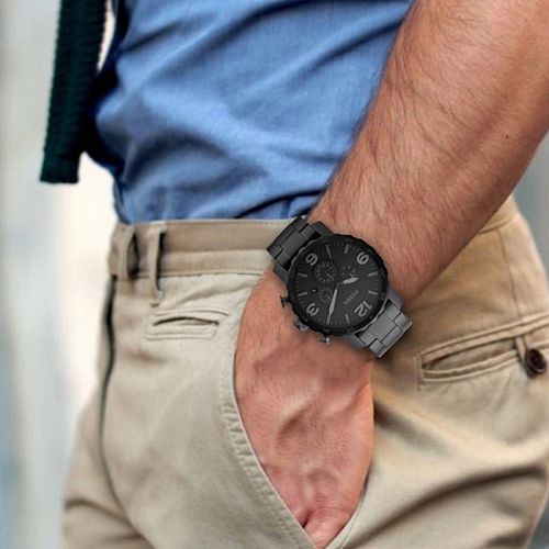  Shop Authentic Fossil Nate Chronograph Black Dial Black Steel Strap Watch for Men - JR1401 - Luxxuri
