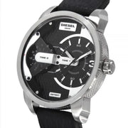  Shop Authentic Diesel Mini Daddy Black Silver Dial Black Leather Strap Watch For Men - DZ7307 - Luxxuri