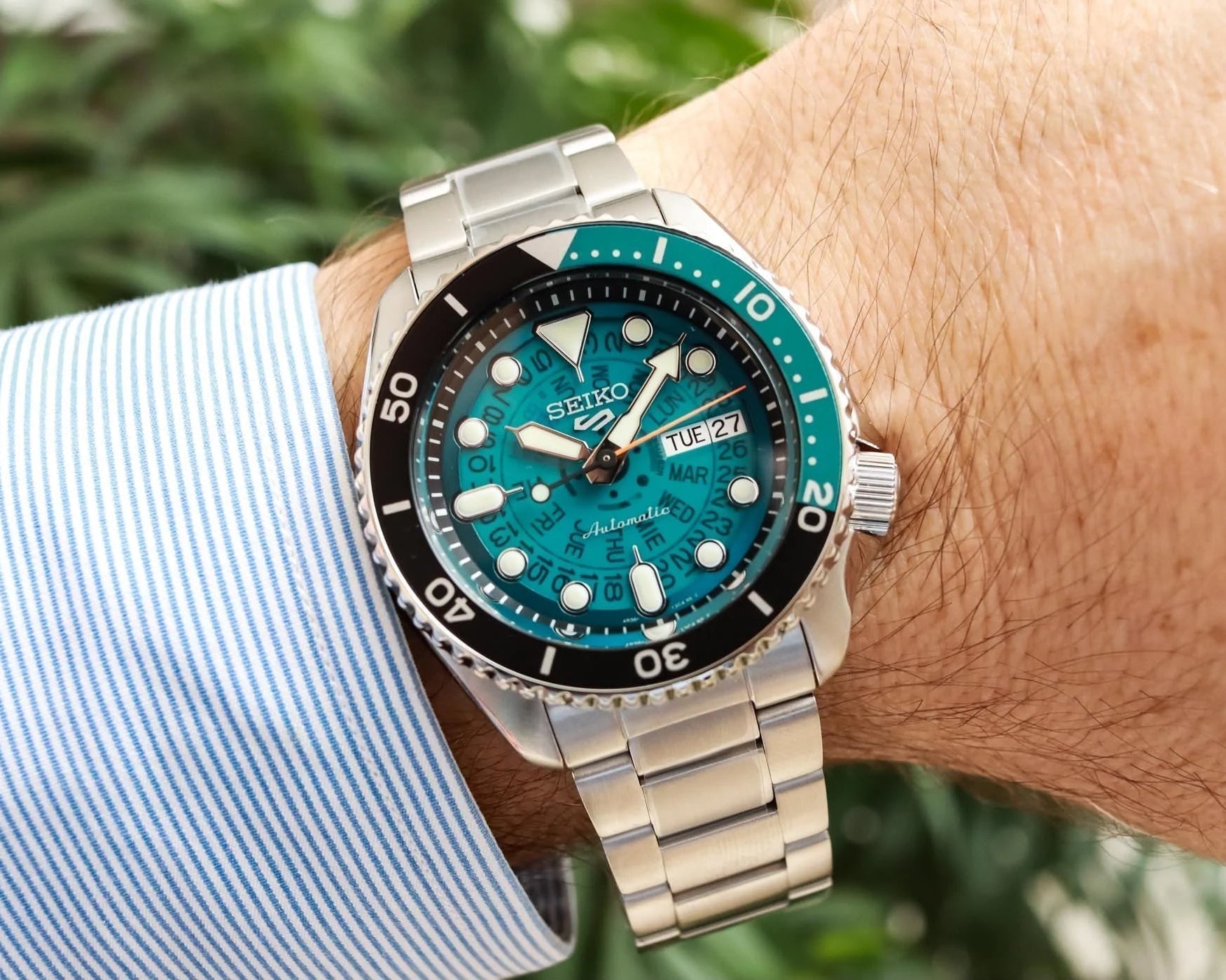  Shop Authentic Seiko 5 Sports SKX Skeleton Green Dial Silver Steel Strap Watch For Men - SRPJ45K1 - Luxxuri