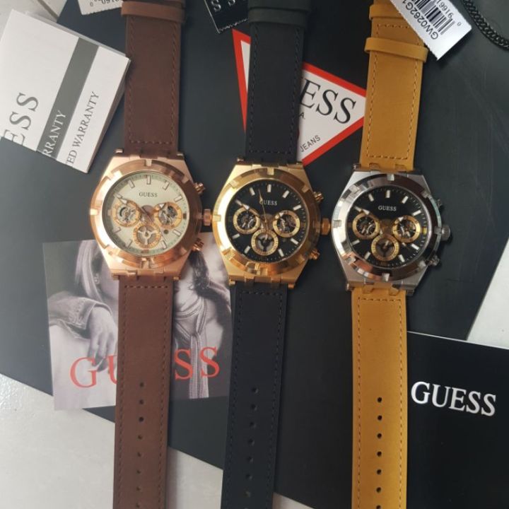  Shop Authentic Guess Analog Multifunction White Dial Brown Leather Strap Watch for Men - GW0262G3 - Luxxuri