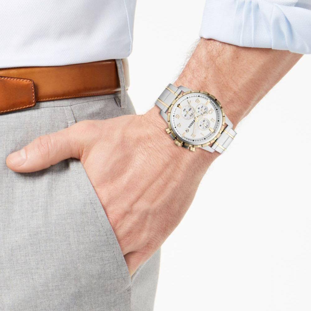  Shop Authentic Fossil Dean Chronograph White Dial Silver Steel Strap Watch for Men - FS4795 - Luxxuri