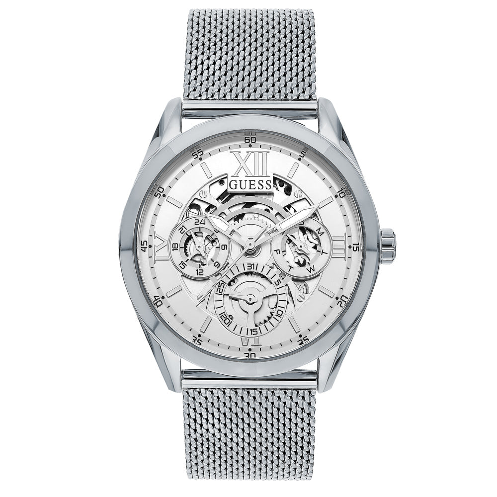  Shop Authentic Guess Tailor Multifunction Silver Dial Silver Mesh Bracelet Watch for Men - GW0368G1 - Luxxuri