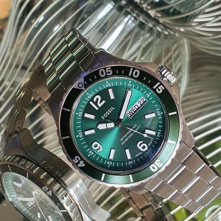  Shop Authentic Fossil FB-03 Chronograph Green Dial Silver Steel Strap Watch for Men - FS5726 - Luxxuri