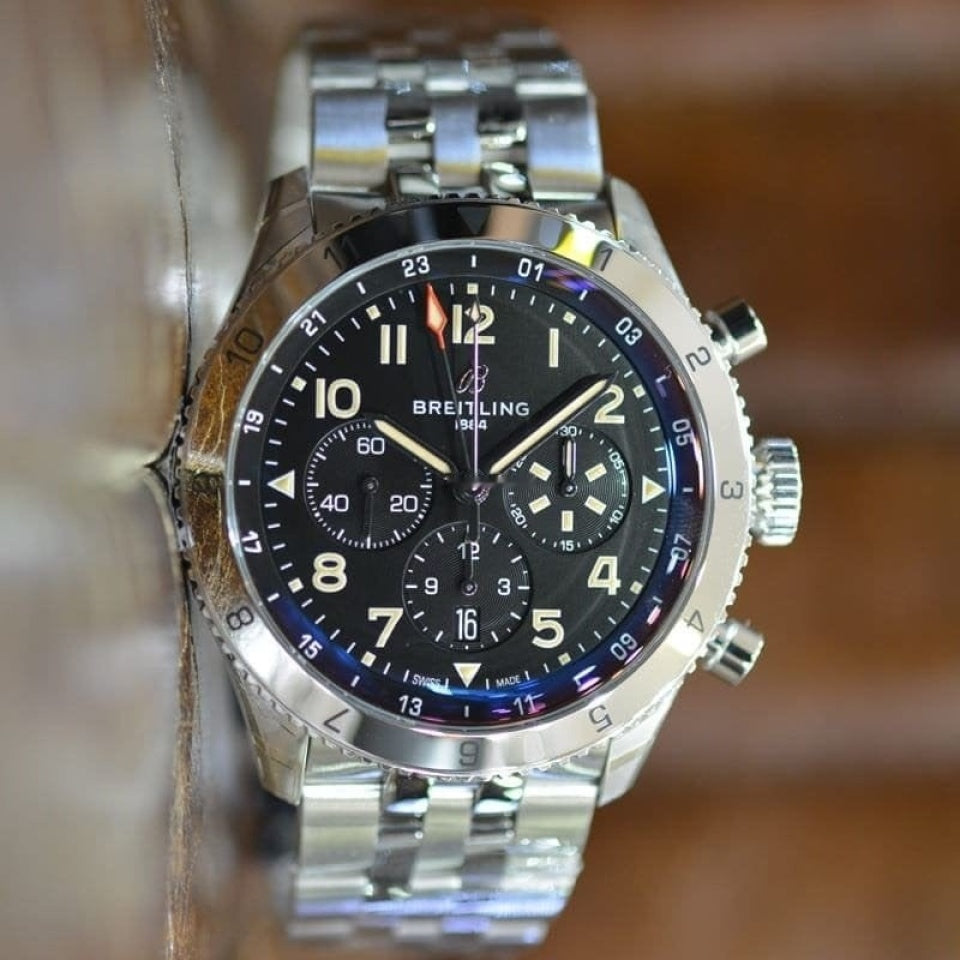  Shop Authentic Breitling Super Avi B04 Chronograph GMT 46 P-51 Mustang Black Dial Silver Steel Strap Watch for Men - AB04453A1B1A1 - Luxxuri