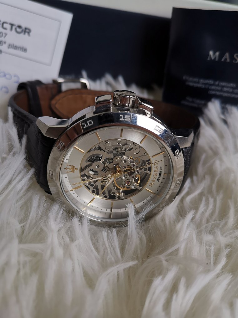  Shop Authentic Maserati Ingegno Automatic Black Skeleton Dial Black Leather Strap Watch For Men - R8821119002 - Luxxuri