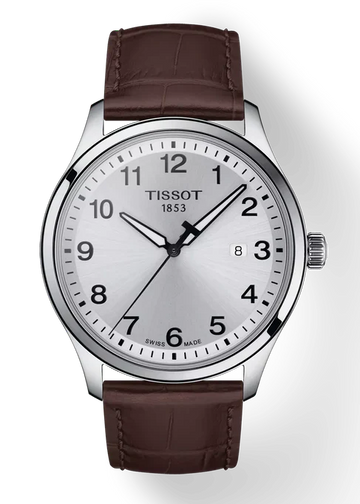 Tissot T-Sport Gent XL Silver Dial Brown Leather Strap Watch for Men - T116.410.16.037.00