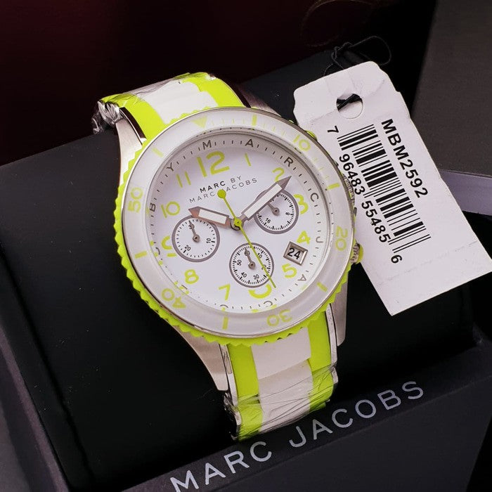  Shop Authentic Marc Jacobs Rock Chronograph White Dial White & Green Silicone Strap Watch for Women - MBM2592 - Luxxuri