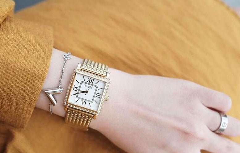  Shop Authentic Guess White Dial Gold Mesh Bracelet Watch For Women - W0826L2 - Luxxuri