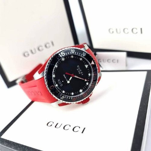 Shop Authentic Gucci Dive Quartz Black Dial Red Rubber Strap Watch For Men - YA136309 - Luxxuri