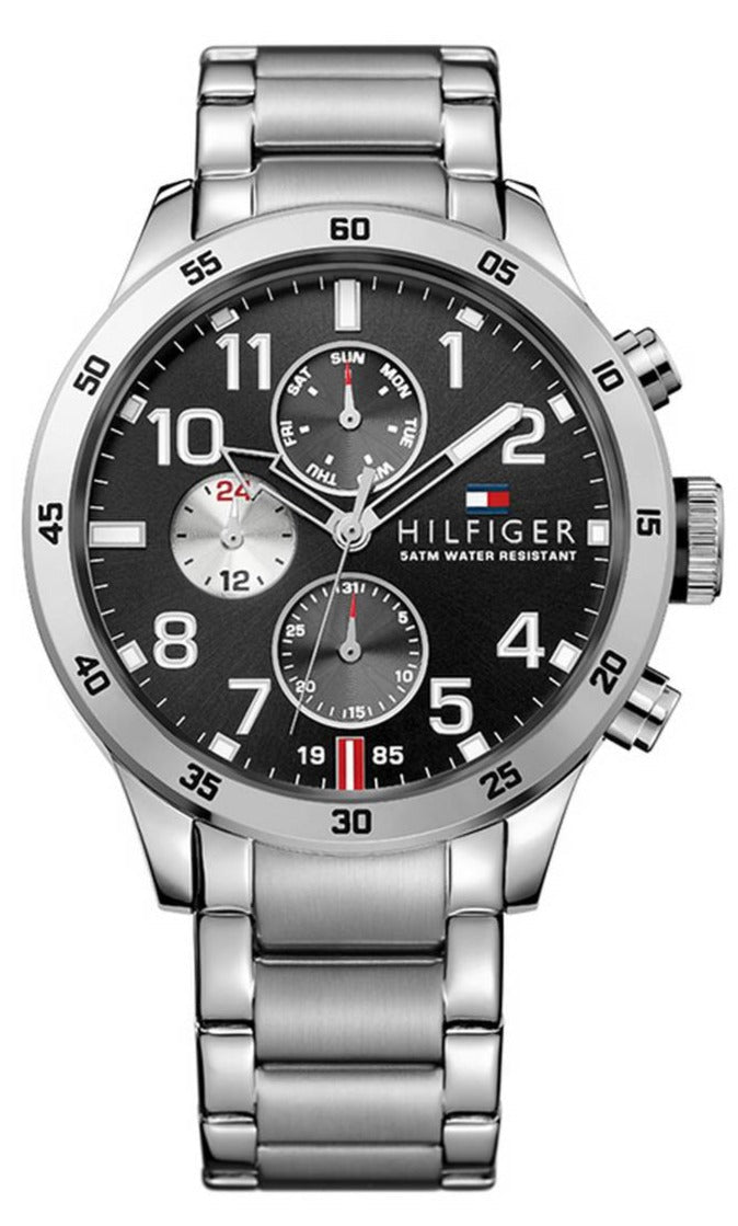  Shop Authentic Tommy Hilfiger Cool Sport Multifunction Black Dial Silver Steel Strap Watch for Men - 1791141 - Luxxuri