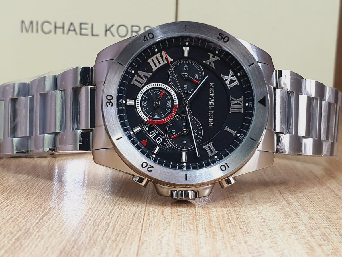  Shop Authentic Michael Kors Brecken Chronograph Quartz Black Dial Silver Steel Strap Watch For Men - MK8438 - Luxxuri