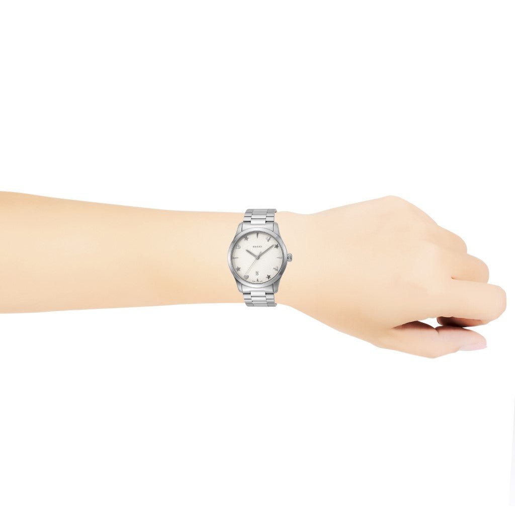  Shop Authentic Gucci G Timeless White Dial Silver Steel Strap Watch For Women - YA1264028A - Luxxuri