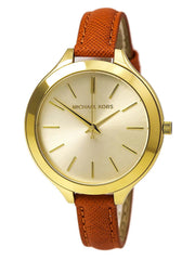  Shop Authentic Michael Kors Runway Quartz Gold Dial Orange Leather Strap Watch For Women - MK2275 - Luxxuri