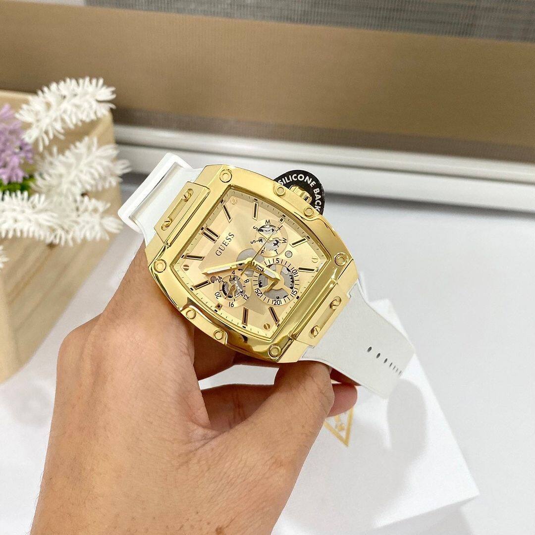  Shop Authentic Guess Phoenix Multifunction Gold Dial White Leather Strap Watch for Men - GW0202G6 - Luxxuri