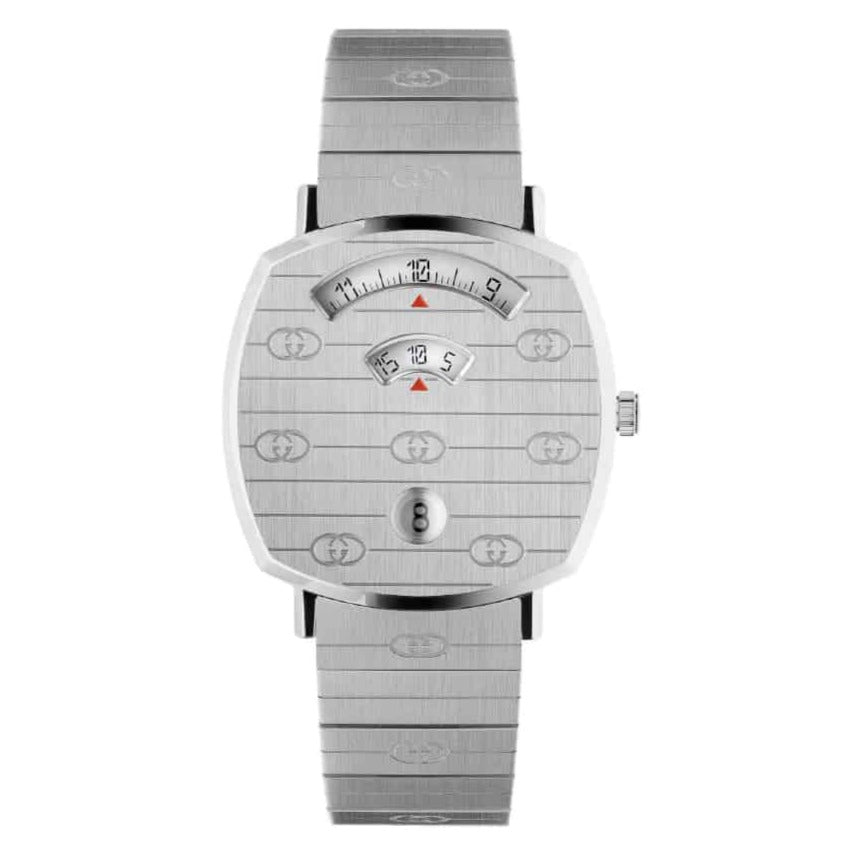  Shop Authentic Gucci Grip Quartz Silver Dial Silver Steel Strap Watch For Women - YA157410 - Luxxuri