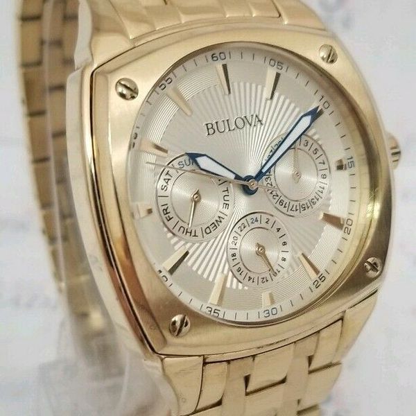  Shop Authentic Bulova Multifunction White Dial Gold Steel Strap Watch for Men - 97C105 - Luxxuri