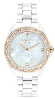Coach Preston Mother of Pearl White Dial White Steel Strap Watch for Women - 14503662