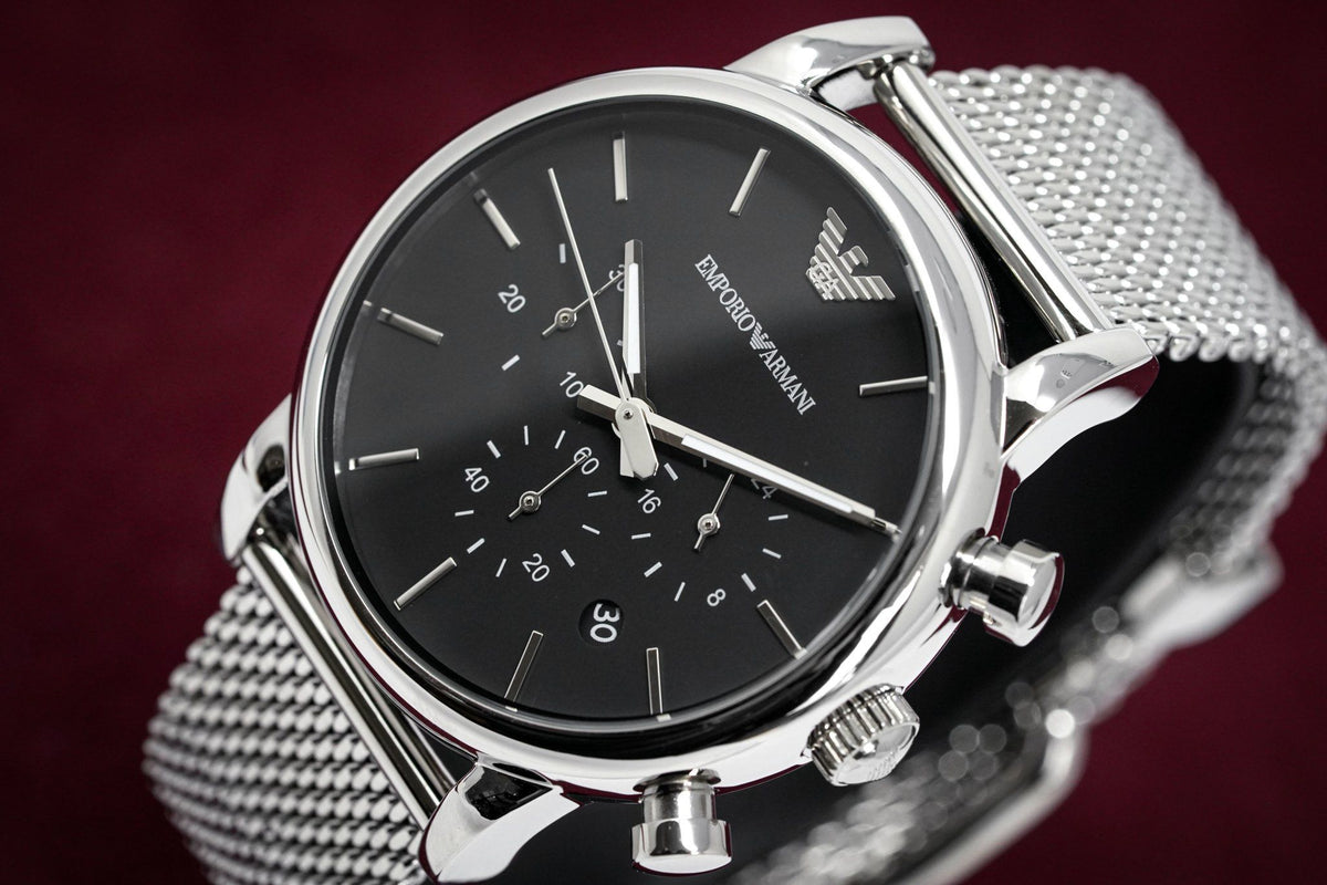  Shop Authentic Emporio Armani Luigi Chronograph Black Dial Silver Mesh Bracelet Watch For Men - AR1811 - Luxxuri