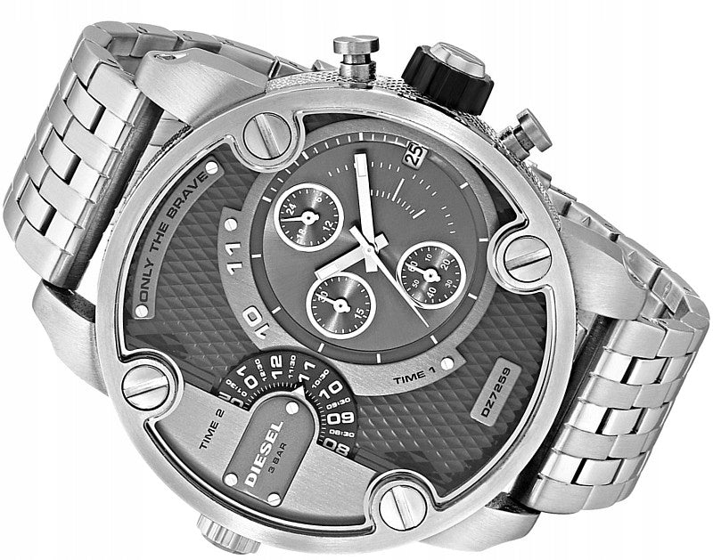  Shop Authentic Diesel Little Daddy Chronograph Black Dial Silver Steel Strap Watch For Men - DZ7259 - Luxxuri