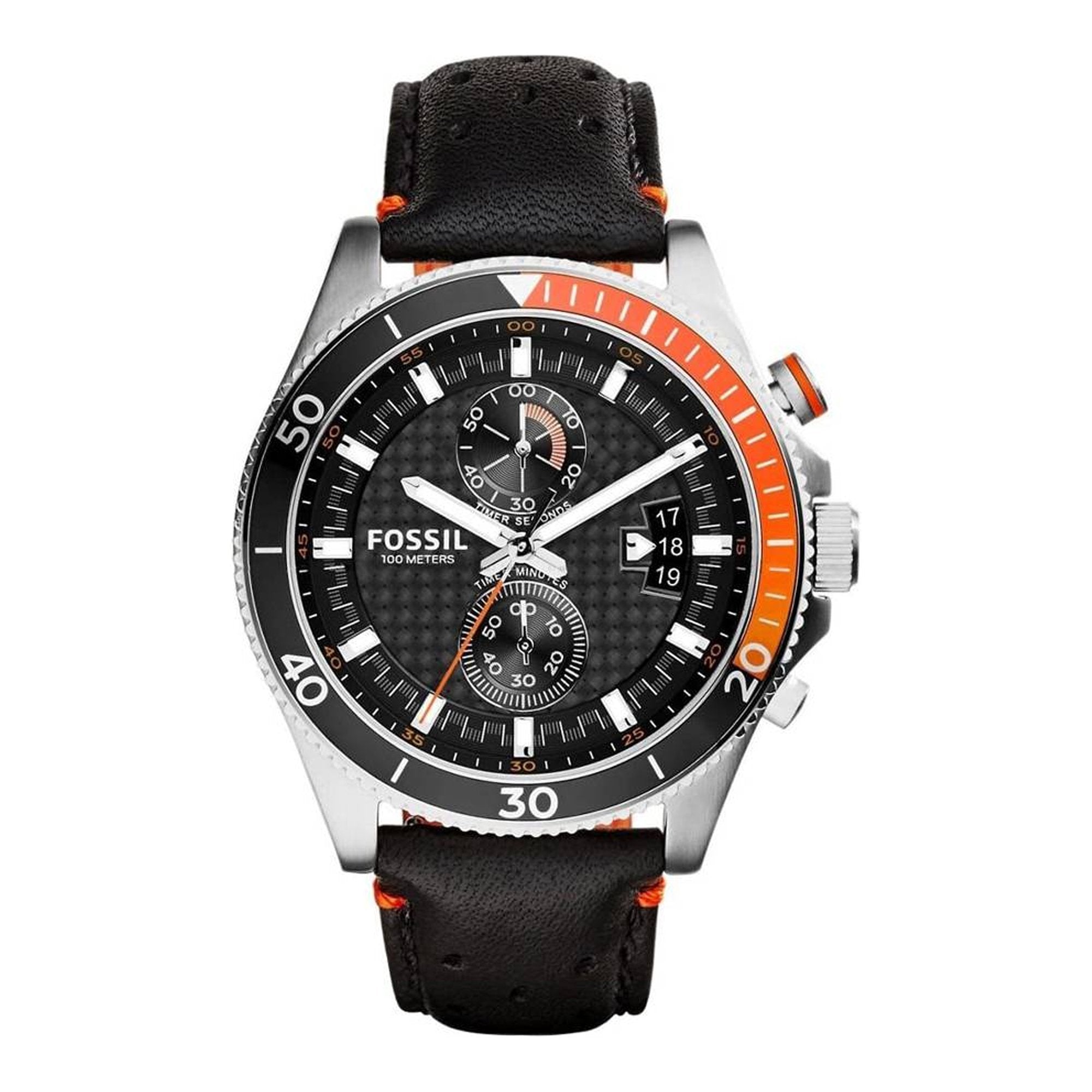  Shop Authentic Fossil Wakefield Chronograph Black Dial Black Leather Strap Watch for Men - CH2953 - Luxxuri