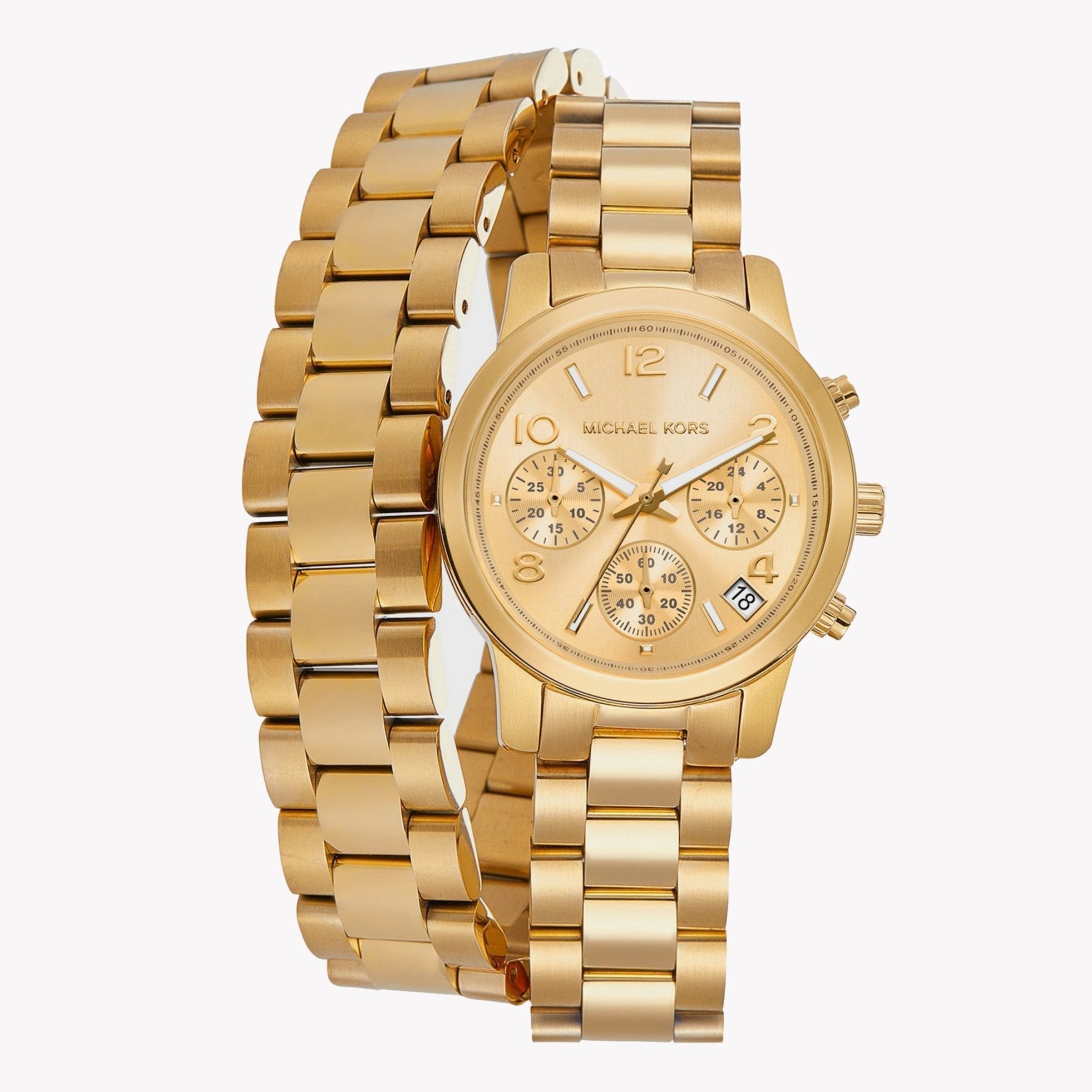  Shop Authentic Michael Kors Runway Chronograph Analog Gold Dial Gold Steel Strap Watch for Women - MK7452 - Luxxuri