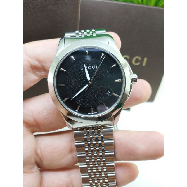  Shop Authentic Gucci G Timeless Black Dial Silver Steel Strap Watch For Men - YA126402 - Luxxuri