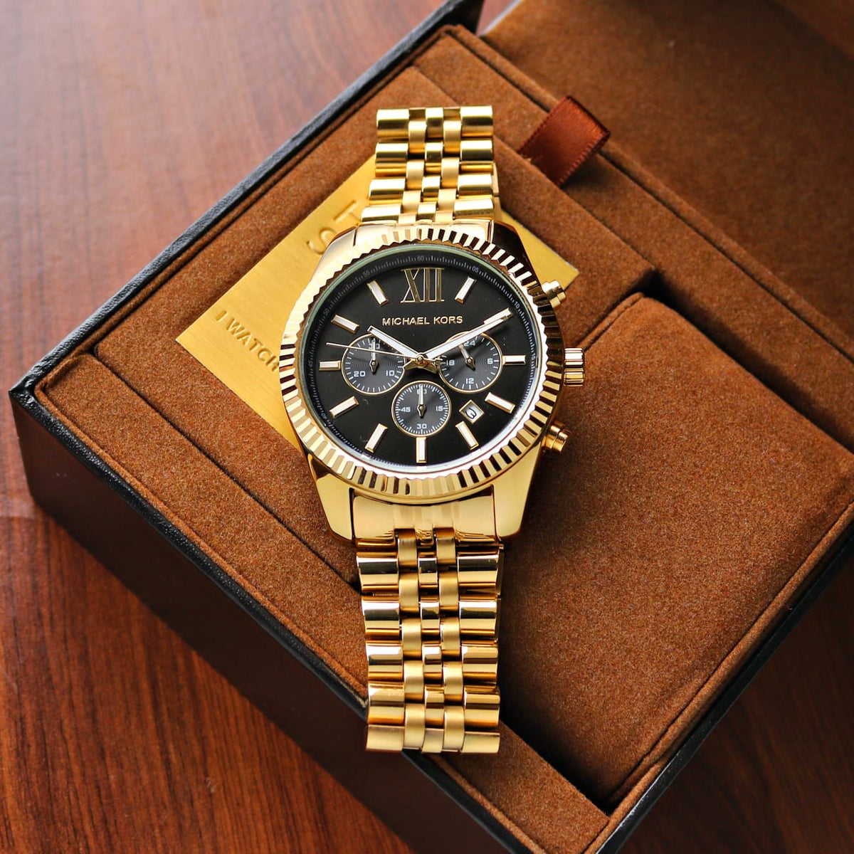  Shop Authentic Michael Kors Lexington Chronograph Black Dial Gold Steel Strap Watch for Men - MK8286 - Luxxuri