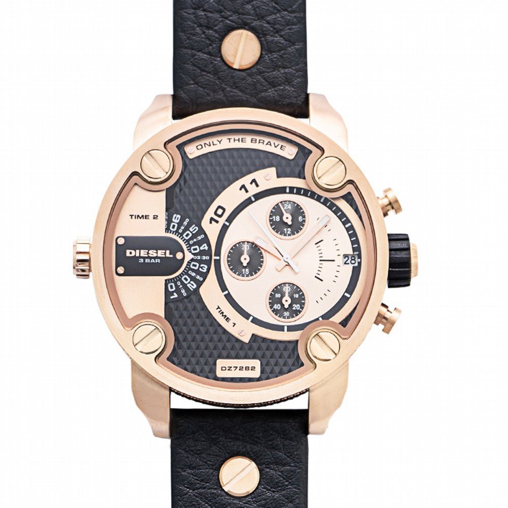  Shop Authentic Diesel Little Daddy Black & Gold Dial Black Leather StrapWatch For Men - DZ7282 - Luxxuri