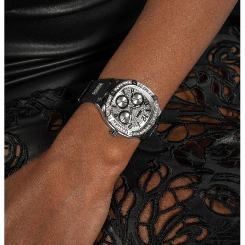  Shop Authentic Guess Duchess Crystals Silver Dial Black Silicon Strap Watch For Women - GW0619L1 - Luxxuri
