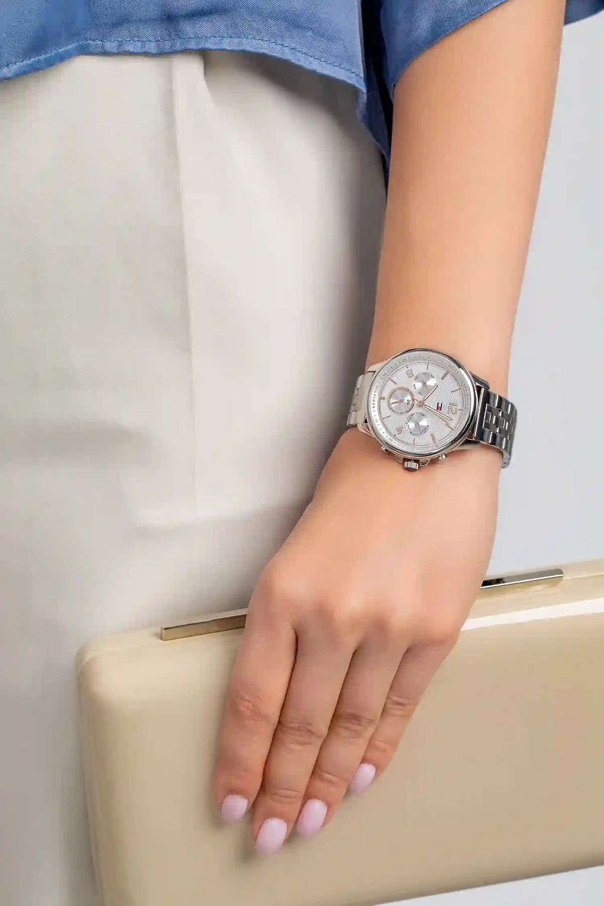  Shop Authentic Tommy Hilfiger Harper Chronograph White Dial Silver Steel Strap Watch For Women - 1782222 - Luxxuri