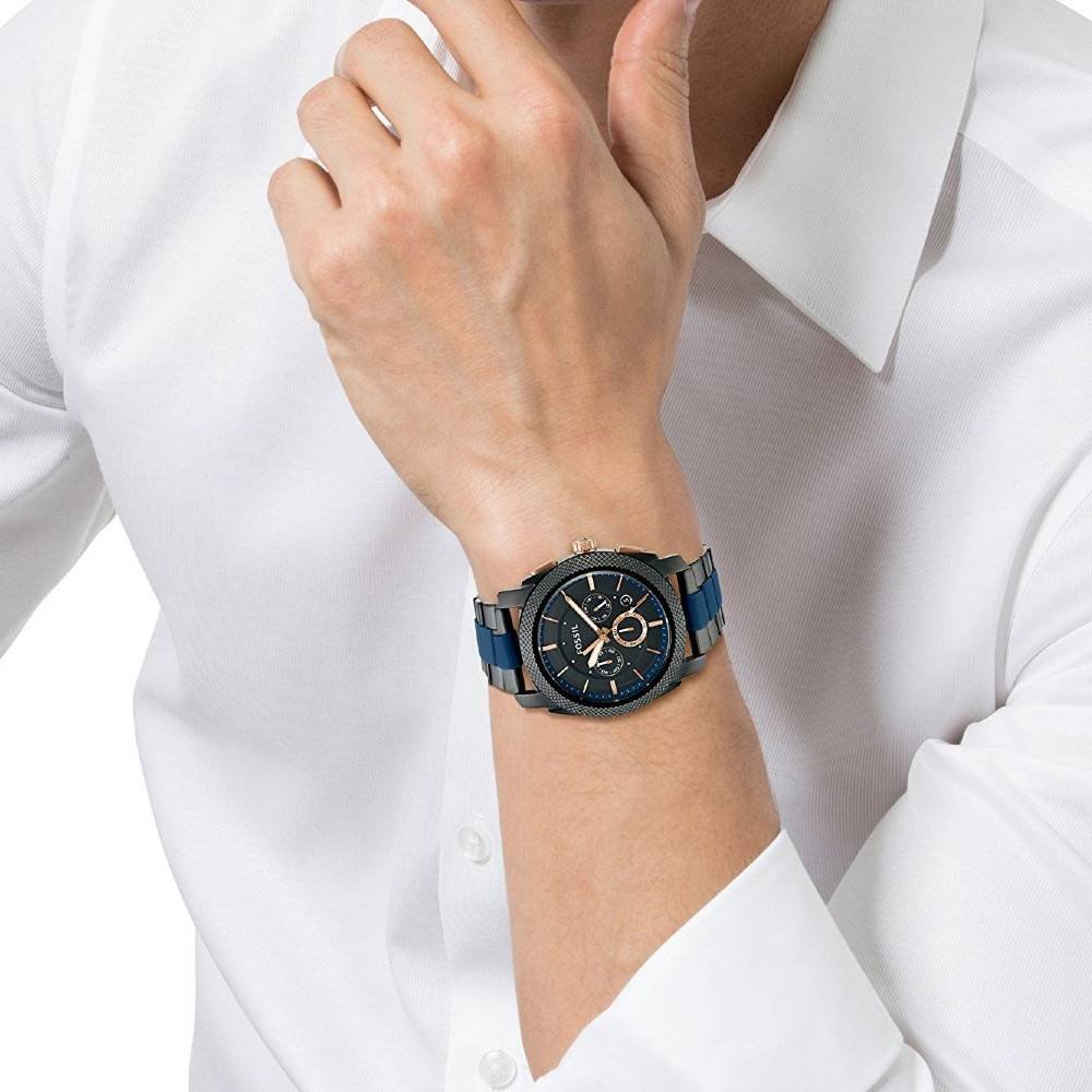  Shop Authentic Fossil Machine Chronograph Black Dial Two Tone Steel Strap Watch for Men - FS5164 - Luxxuri