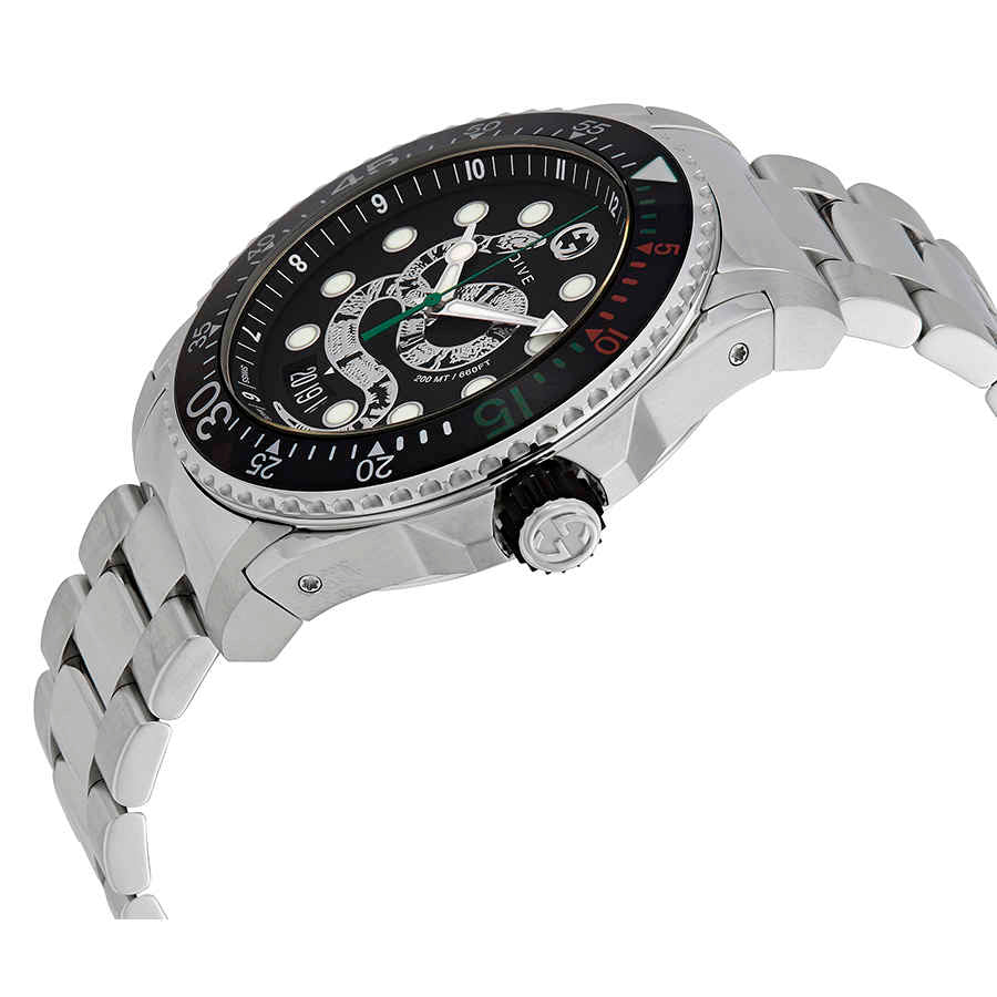  Shop Authentic Gucci Dive Snake Black Dial Silver Steel Strap Watch For Men - YA136218 - Luxxuri