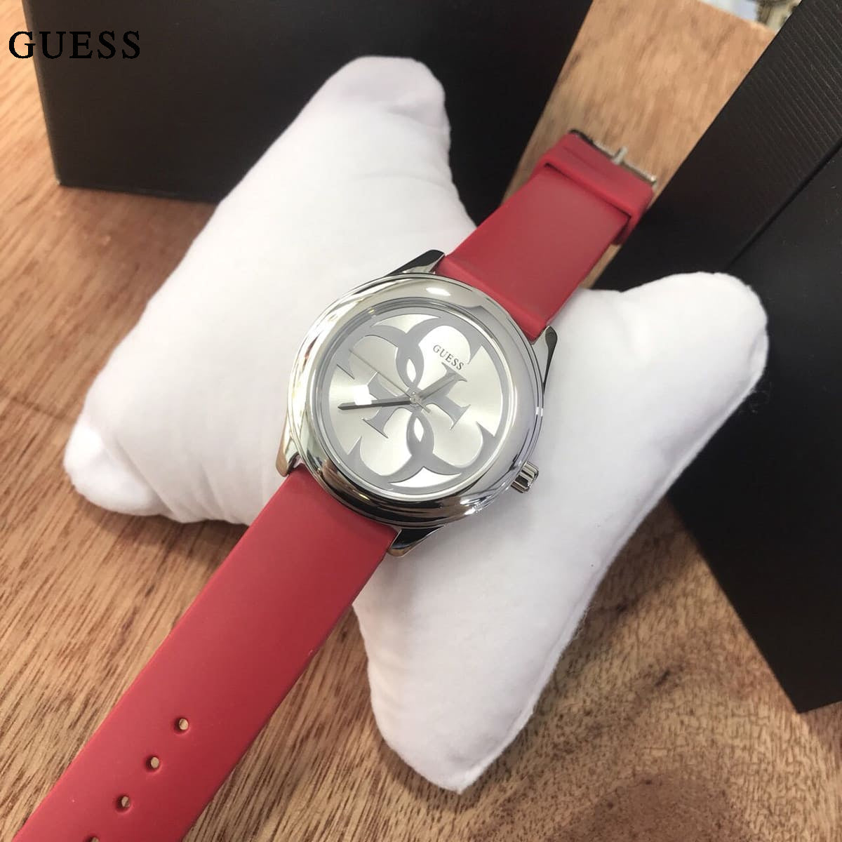  Shop Authentic Guess G-Twist Silver Dial Red Rubber Strap Watch for Women - W0911L9 - Luxxuri