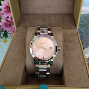  Shop Authentic Burberry The City Pink Dial Silver Steel Strap Watch for Women - BU9124 - Luxxuri