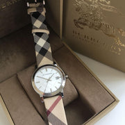  Shop Authentic Burberry The City Nova Silver Dial White Leather Strap Watch for Women - BU9022 - Luxxuri