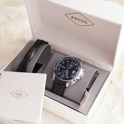  Shop Authentic Fossil Wakefield Chronograph Blue Dial Black Leather Strap Watch for Women - CH2945 - Luxxuri